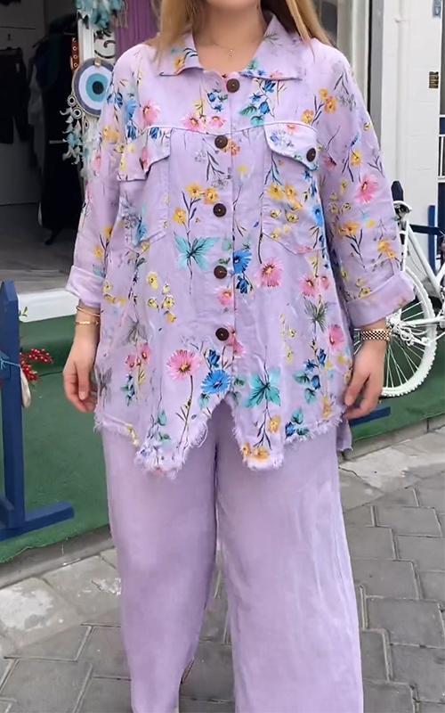 Women Casual Lapel Single-breasted Printed Two-piece Suit