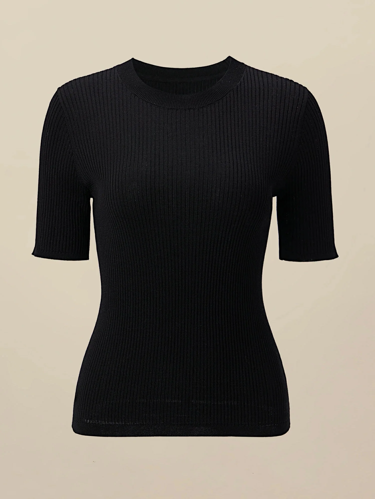 100% Lyocell Ribbed Knit Slim Fit Top