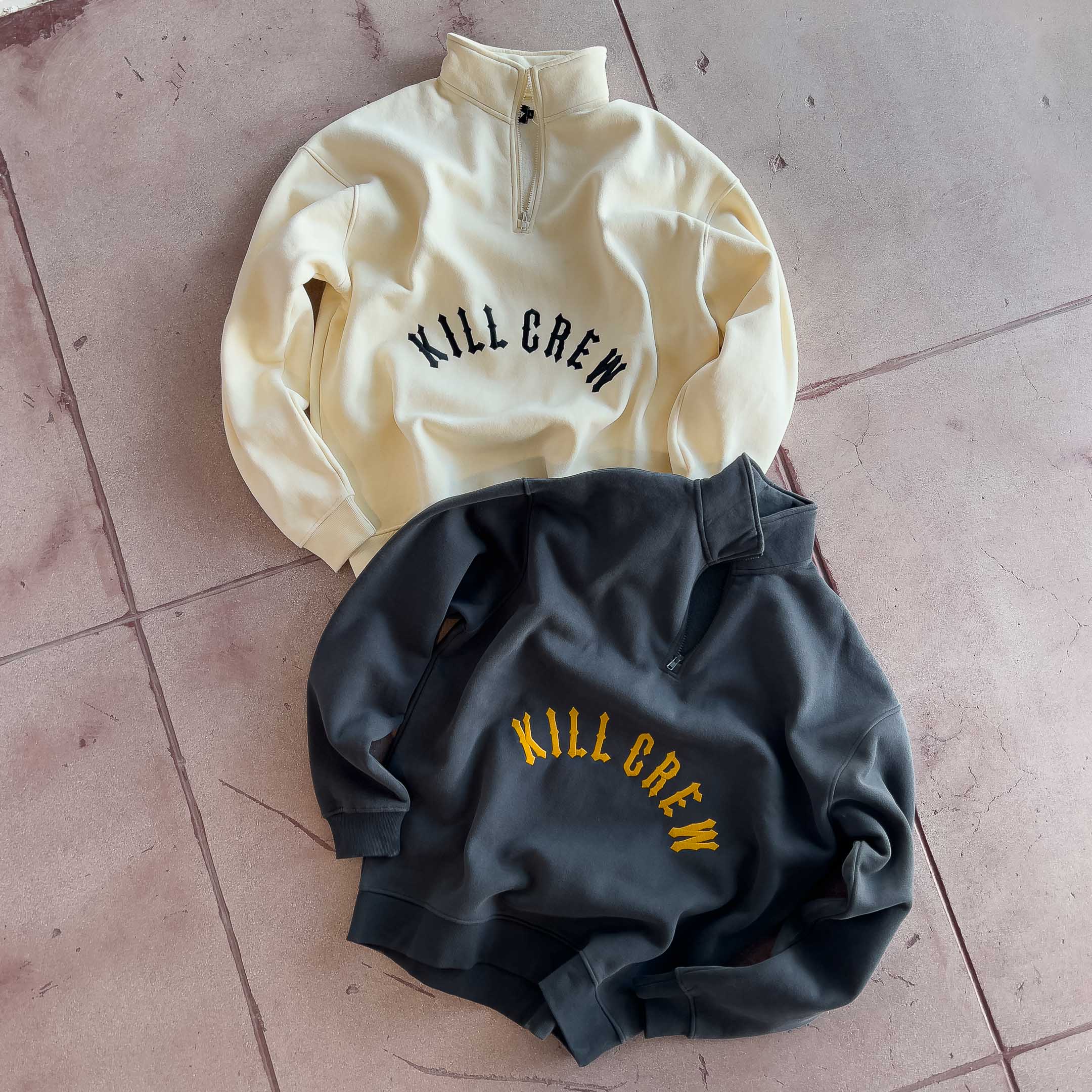 KILL CREW LUX QUARTER ZIP UP - CREAM / BLACK