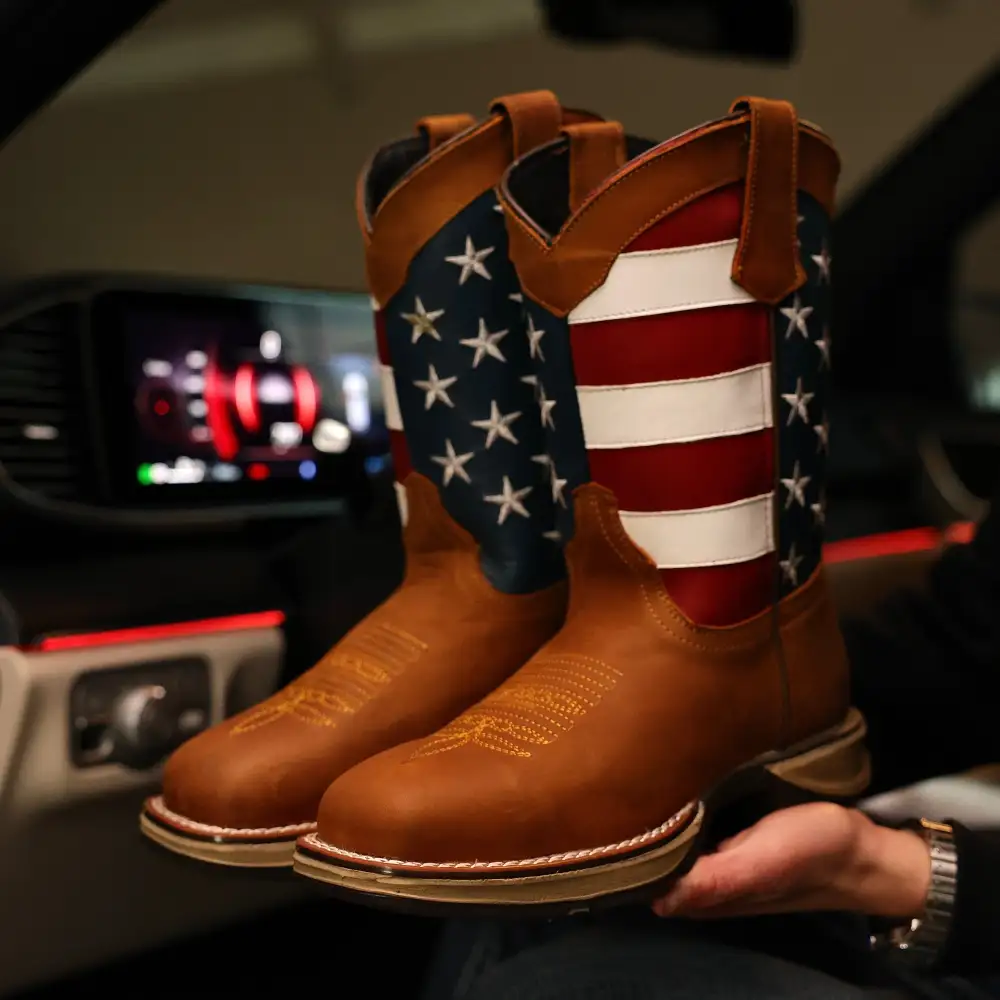Honey USA Flag Leather Work Boots - Composite Toe
