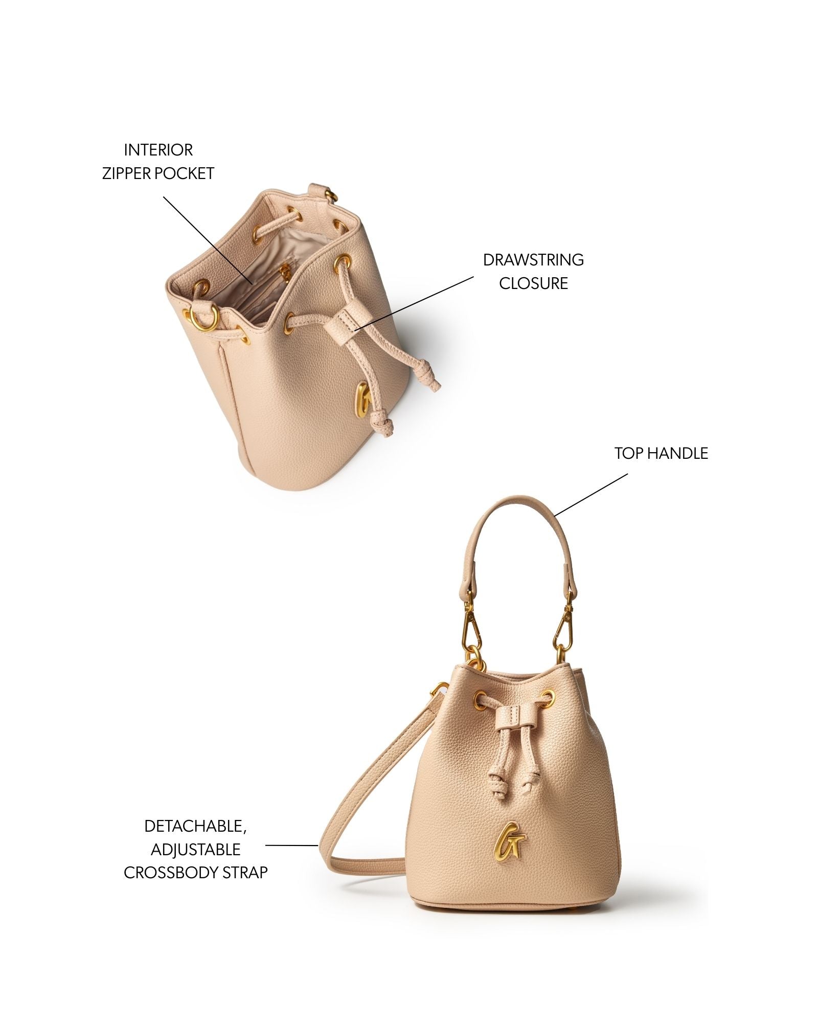 MINI PEBBLE BUCKET BAG - NUDE