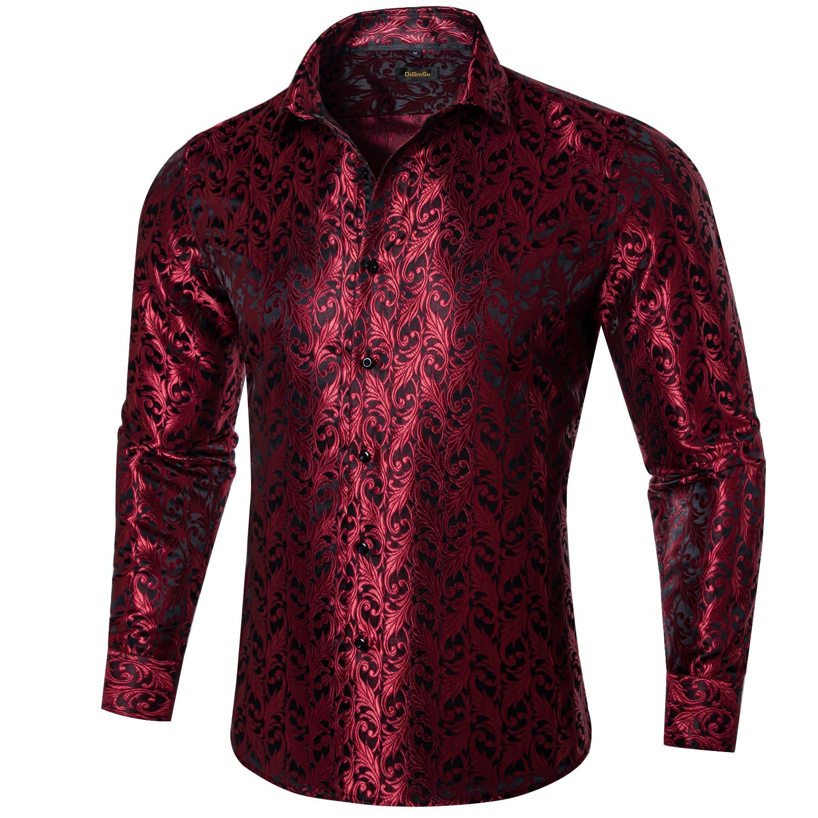 Men's Paisley Dress Shirt Long Sleeve Wrinkle Free Button Down Cowboy Shirts - Wine Red&paisley