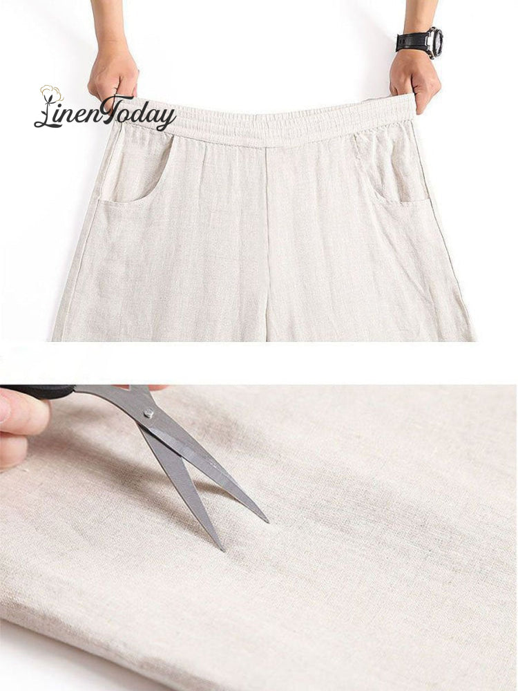 Women's Solid Color Loose Elegant Casual Simple Cotton And Linen Pants