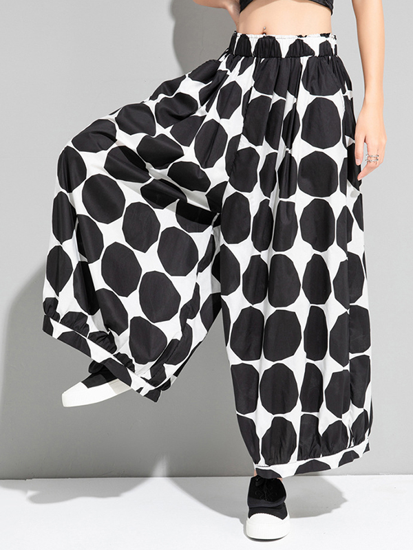 Urban White Black Polk-Dot Printed Wide Leg Pants