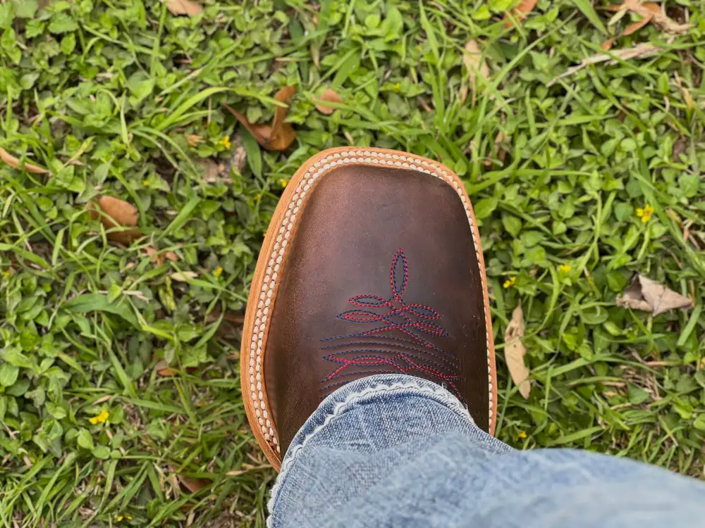 Men’s Brown Leather Boots With Navy Blue Shaft