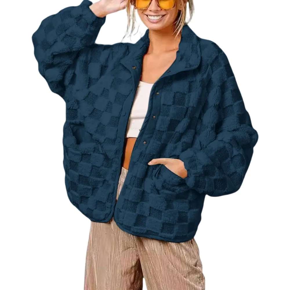 Women's winter casual plaid fleece jacket
