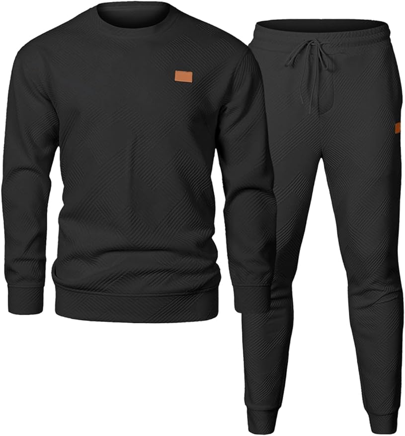 Men's 2 Piece Outfits Knit Jacquard Pullover Sweatshirt Tracksuit & Joggers Sweatpants Sweatsuit Sets with Pockets