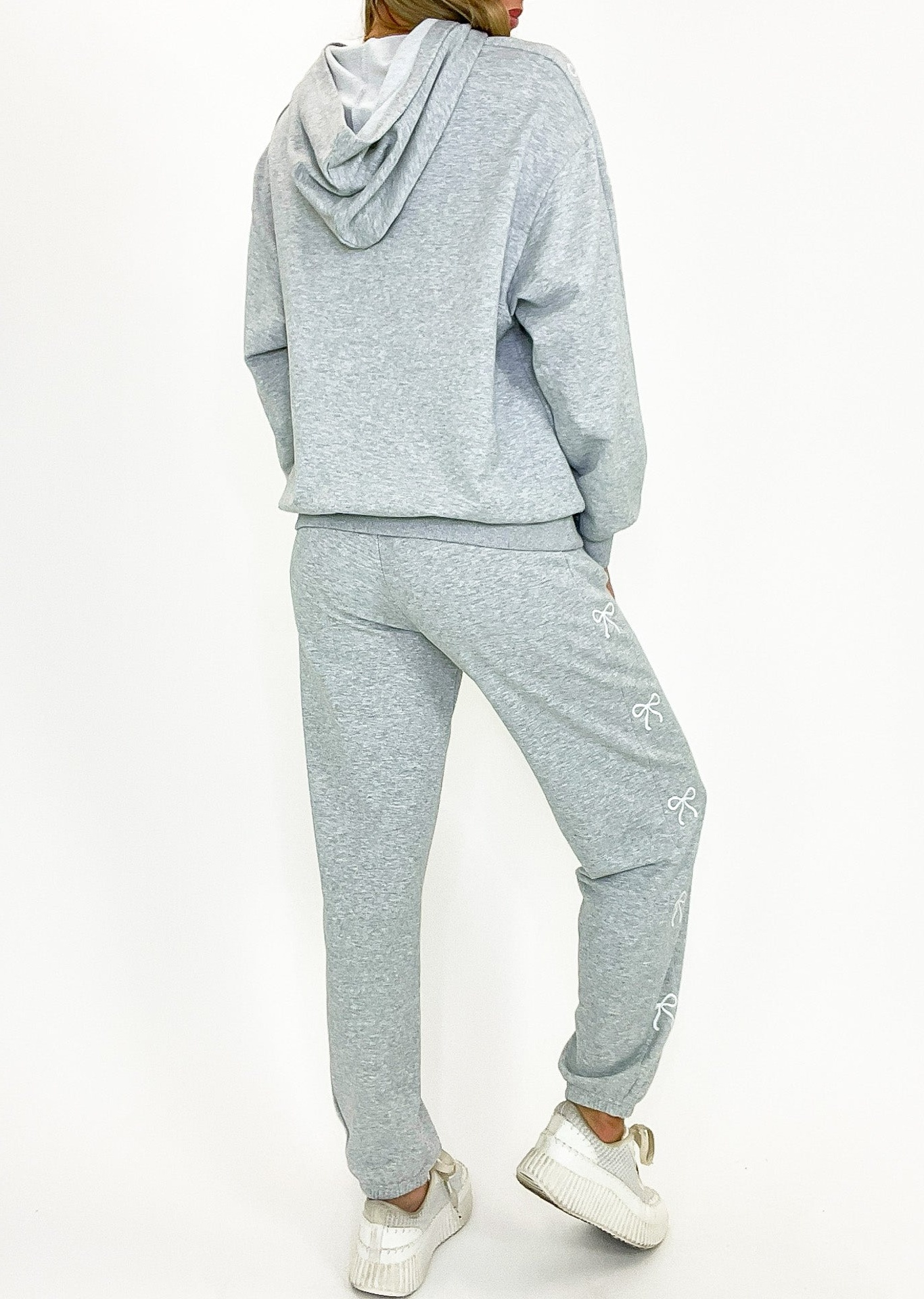 Comfort Bow Embroidered Hooded Sweatshirt and Jogger Set