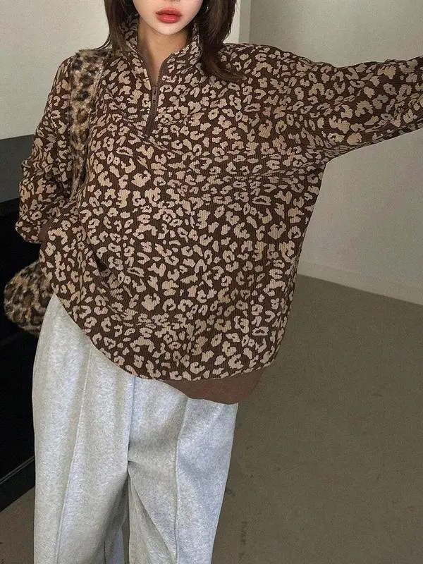 Women's Leopard Print Pullover Hoodie