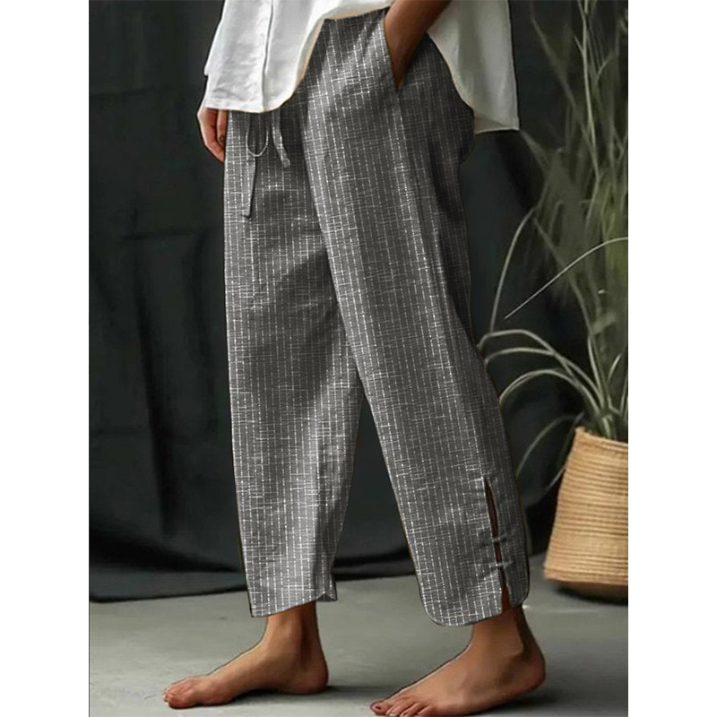 Women's Vintage Stripe Art Printed Cotton And Linen Casual Pants