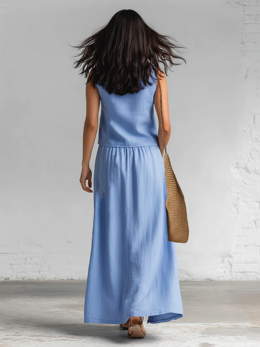 Minimalist And Elegant V-neck Top And Skirt Two-piece Set