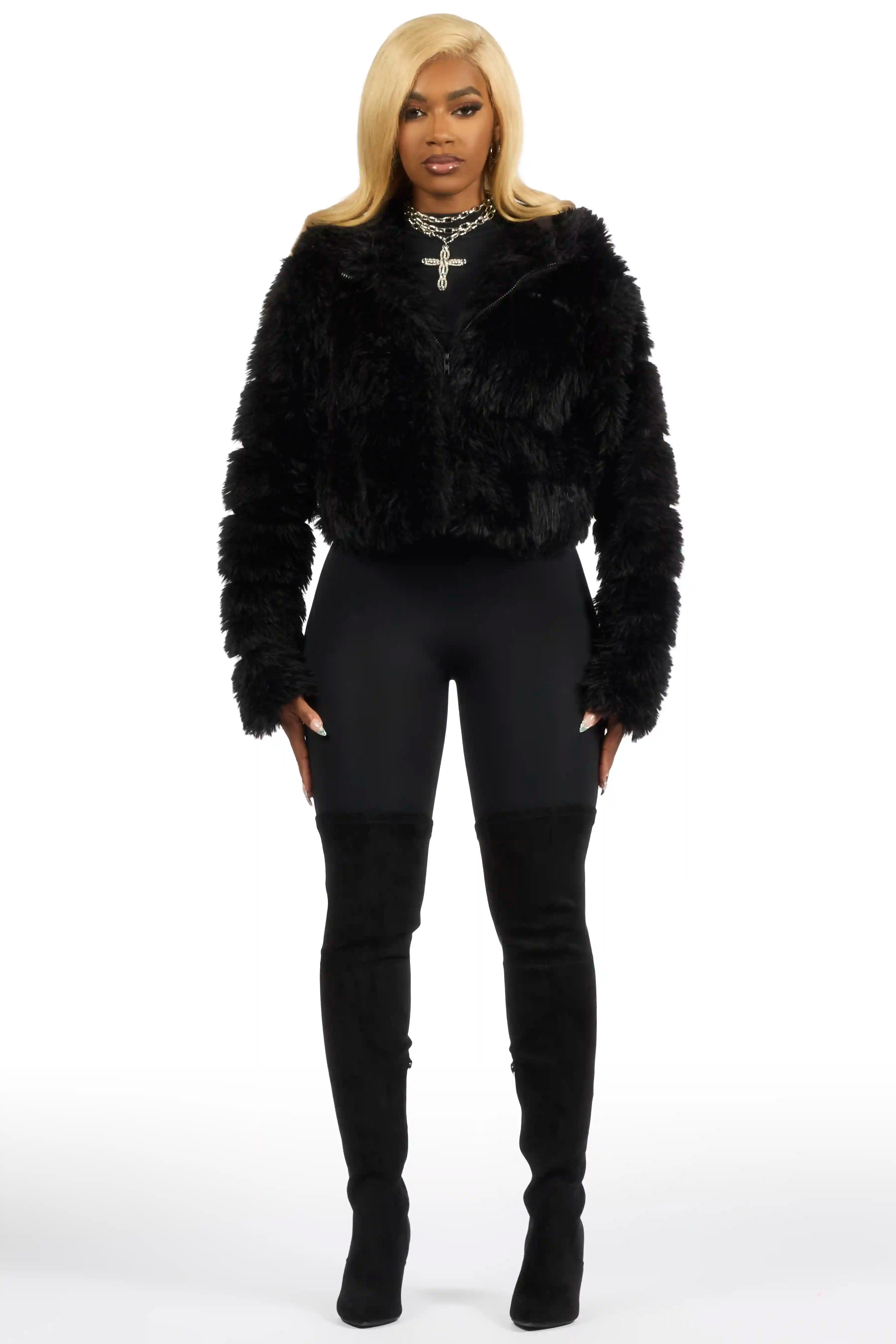 Kristin Black Fur Jacket