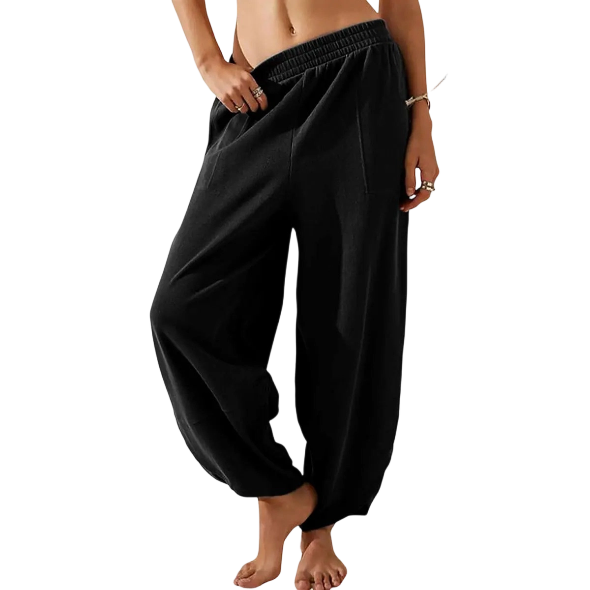 Women's Baggy Wideleg Pants Casual Elastic Waisted Palazzo Harem Pants with Pockets