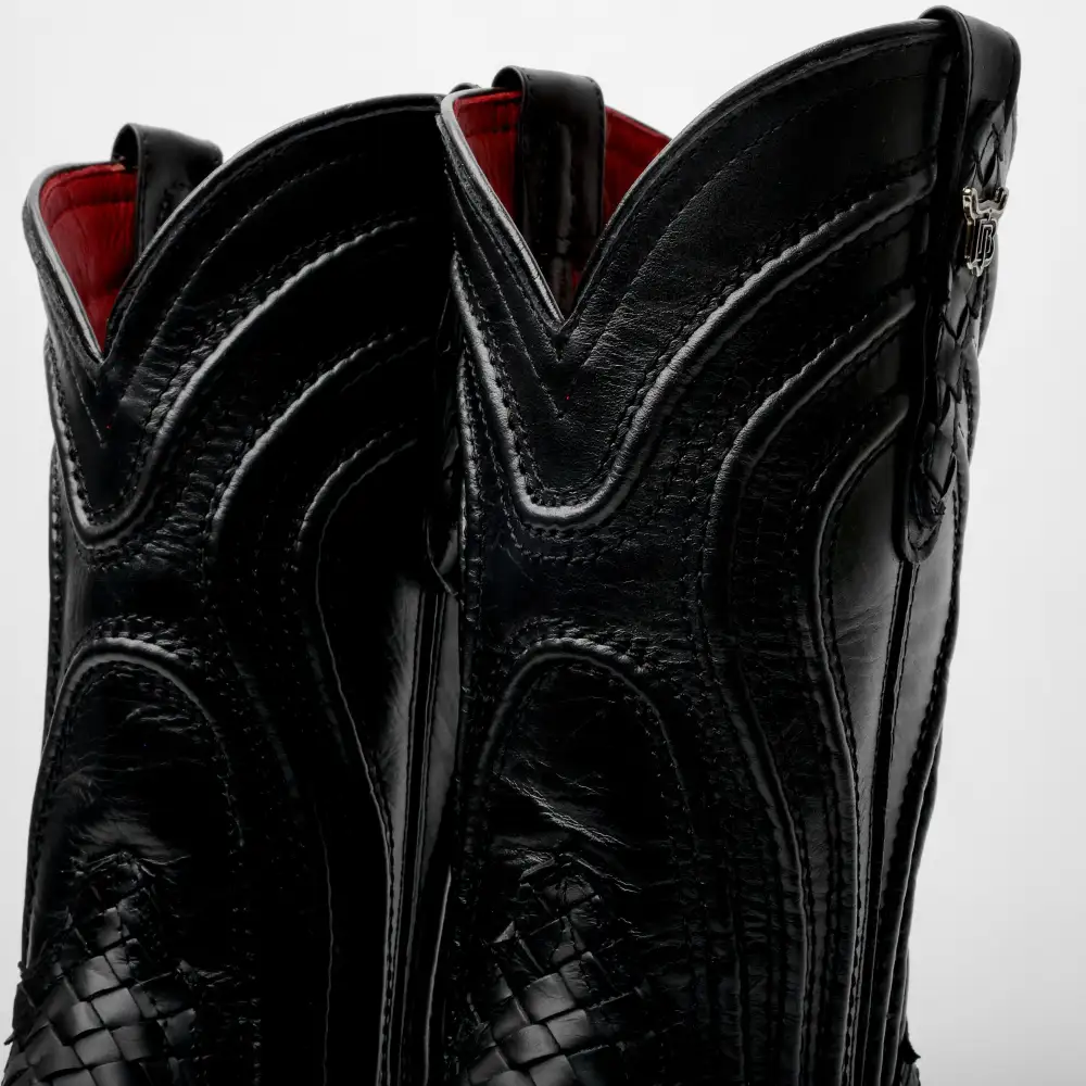 Black Basketweave Leather Boots - Square Toe