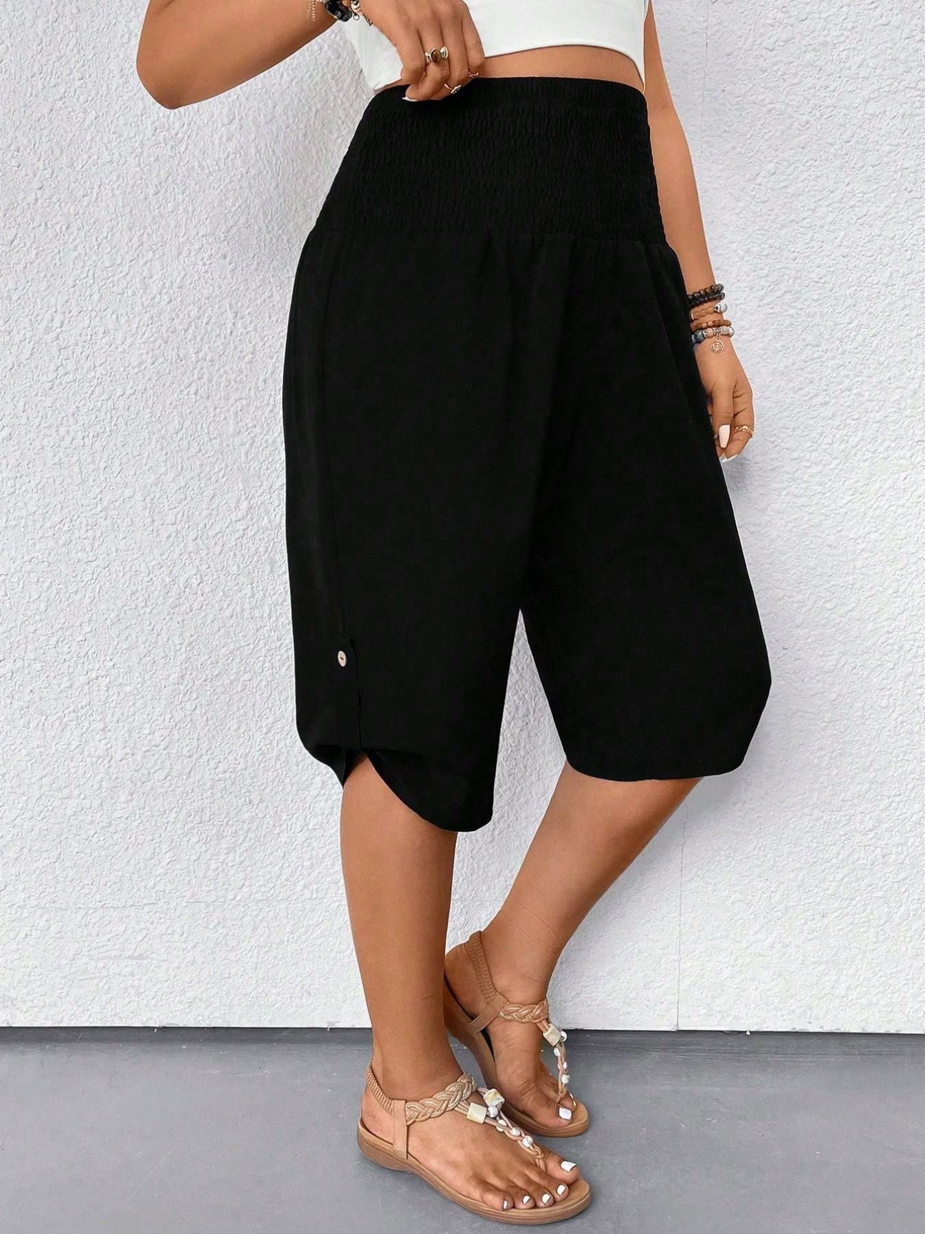 Women's Casual Tummy Control High Waist Fitted Wide Leg Capri Pants