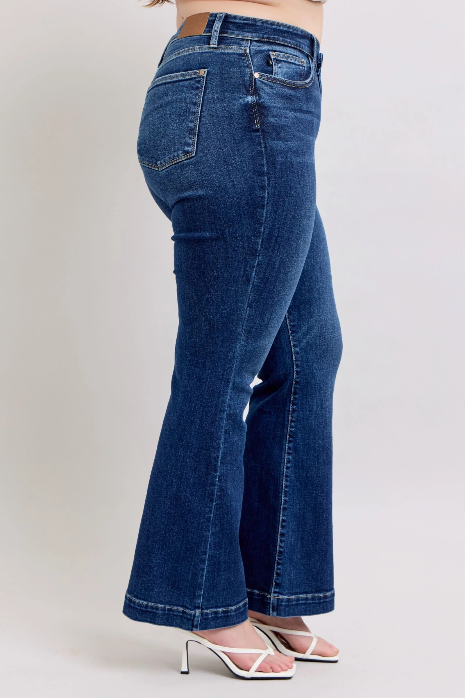 Blue Full Size High Rise Flare Jeans with Pockets Plus Size