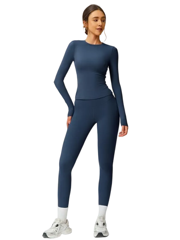 Women’s Two-Piece Patchwork Yoga Set – High Elastic Slim Fit Long Sleeve Top & Tight Pants