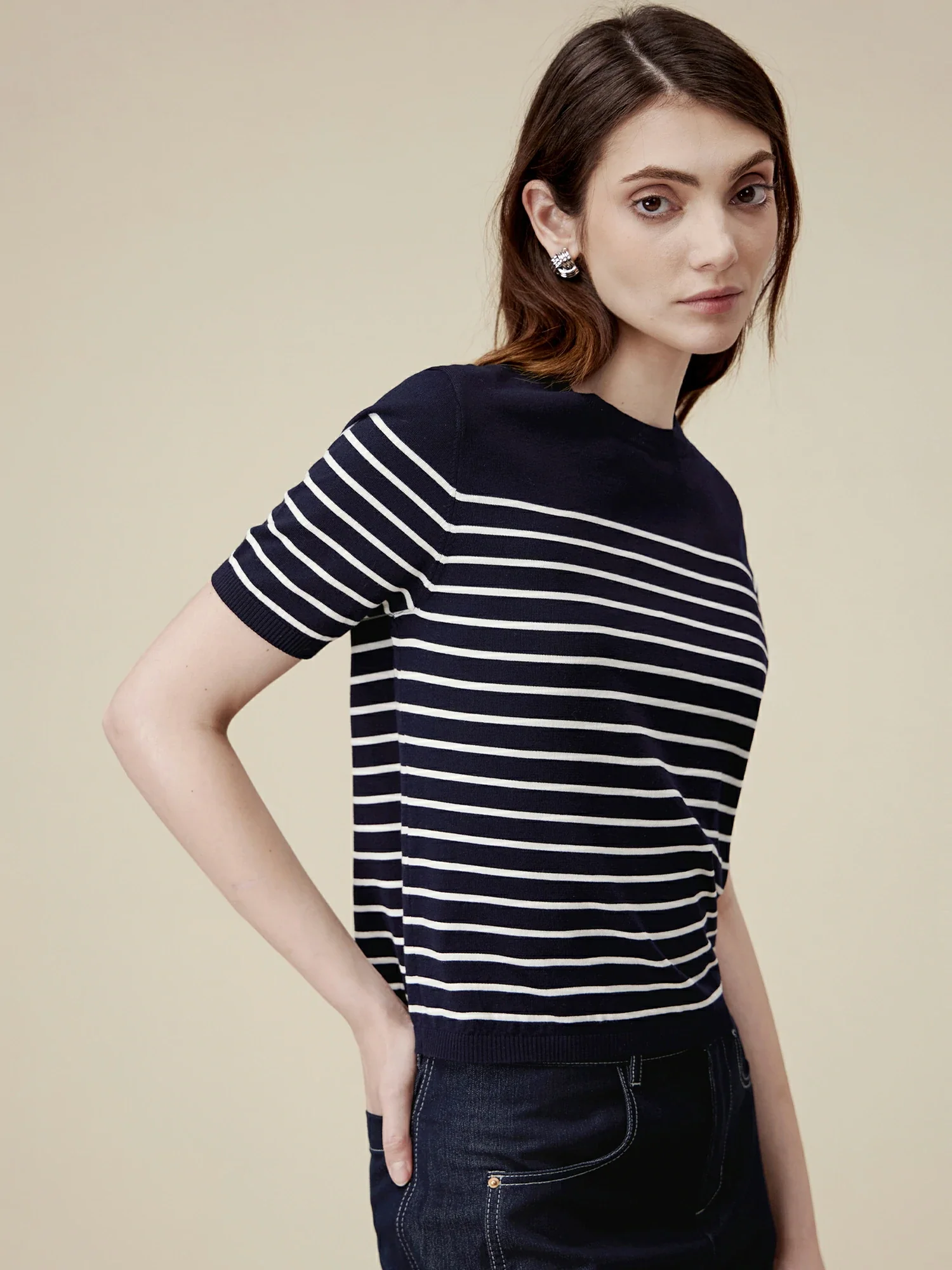 Lyocell Striped Patchwork Sweater Top