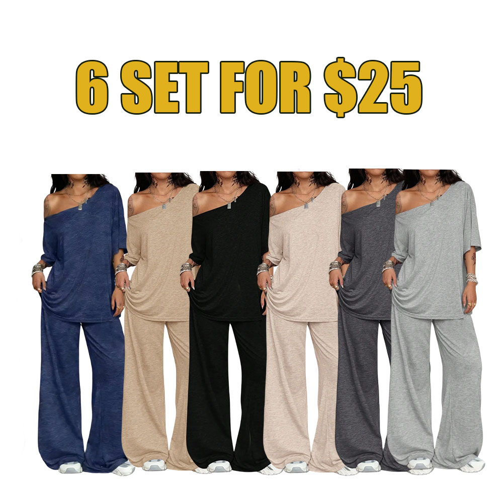 Effortless Comfort Women’s 2-Piece Lounge Set – Loose Fit Top & Wide-Leg Pants