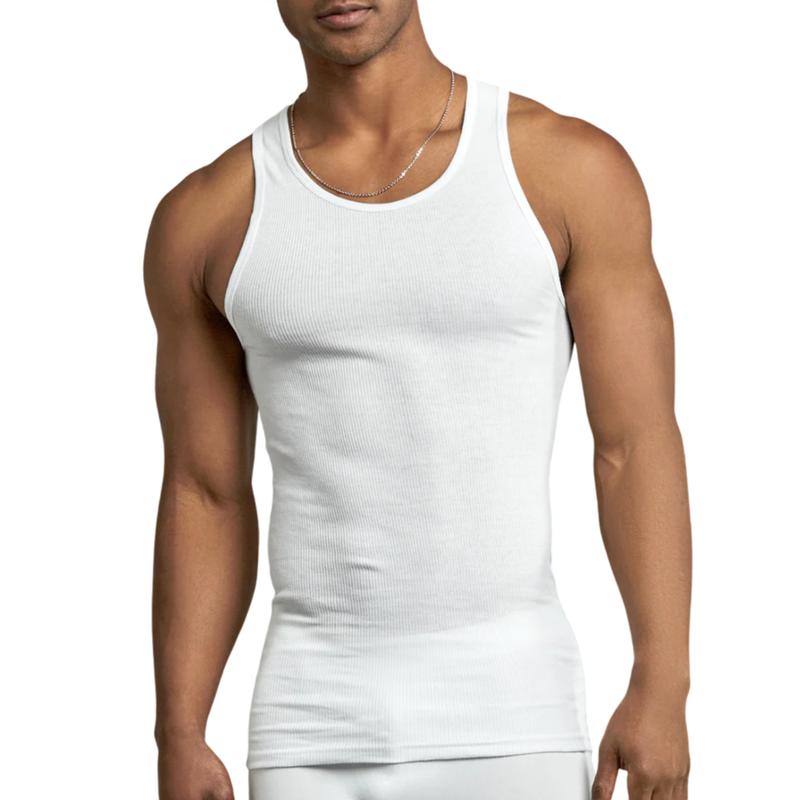 Men's Ribbed 100% Cotton A-Shirts – Breathable Sleeveless Undershirts for Workout, Casual Wear