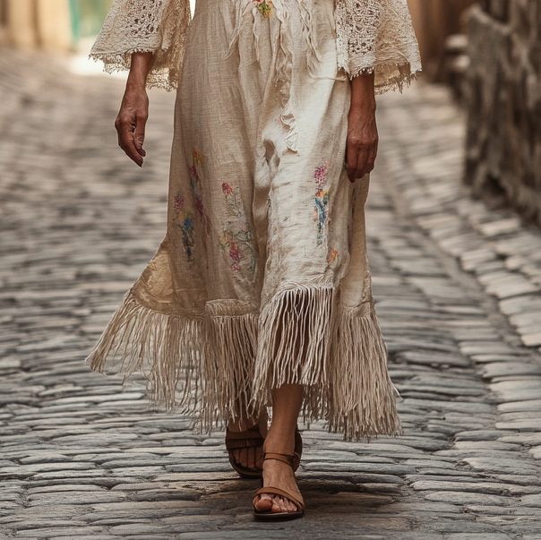 Vintage Loose Linen Patchwork Dress 4d50