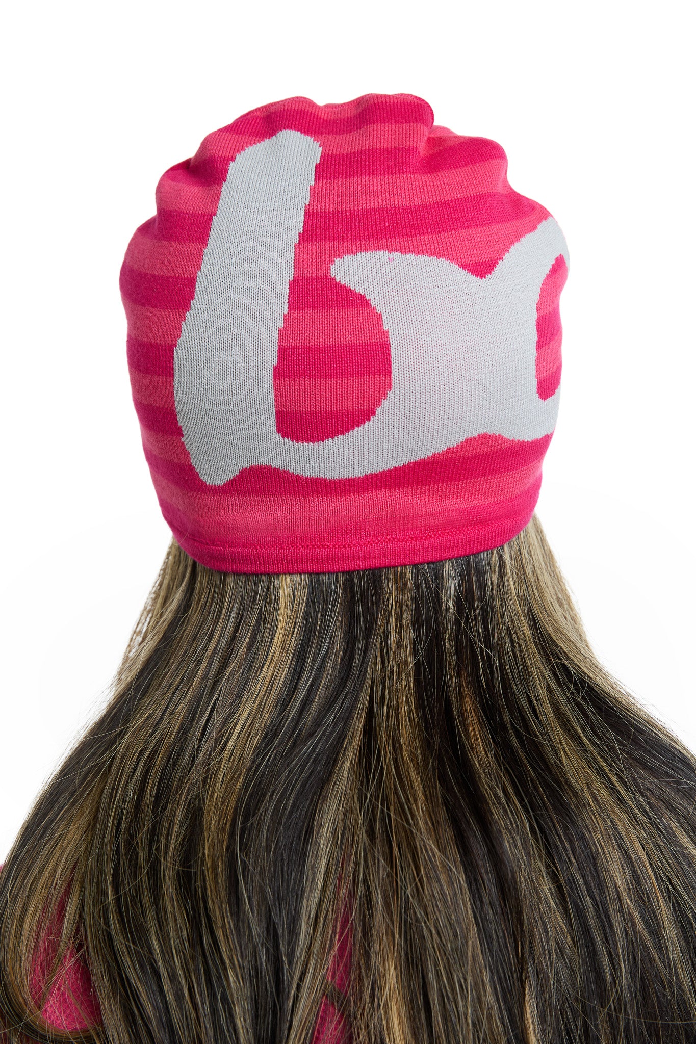STRIPED KNIT BEANIE (STRAWBERRY PINK/GREY)