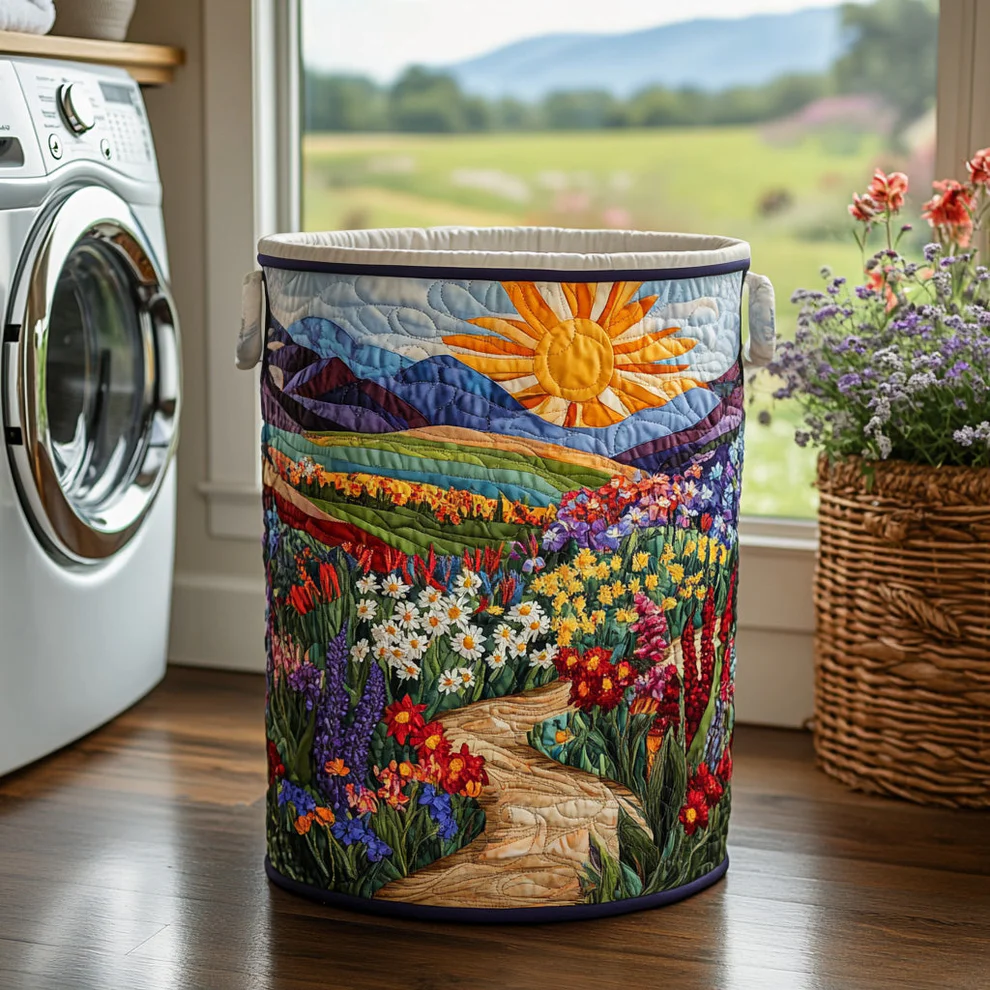 Hot Seller Scenic and Animal-Themed Quilted Laundry Baskets |  Sun  Dog  Flower  Fish  Bear