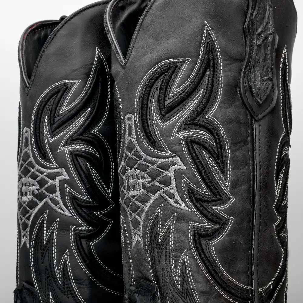 Matte Black Jumbo Pirarucu Leather Boots - Square Toe