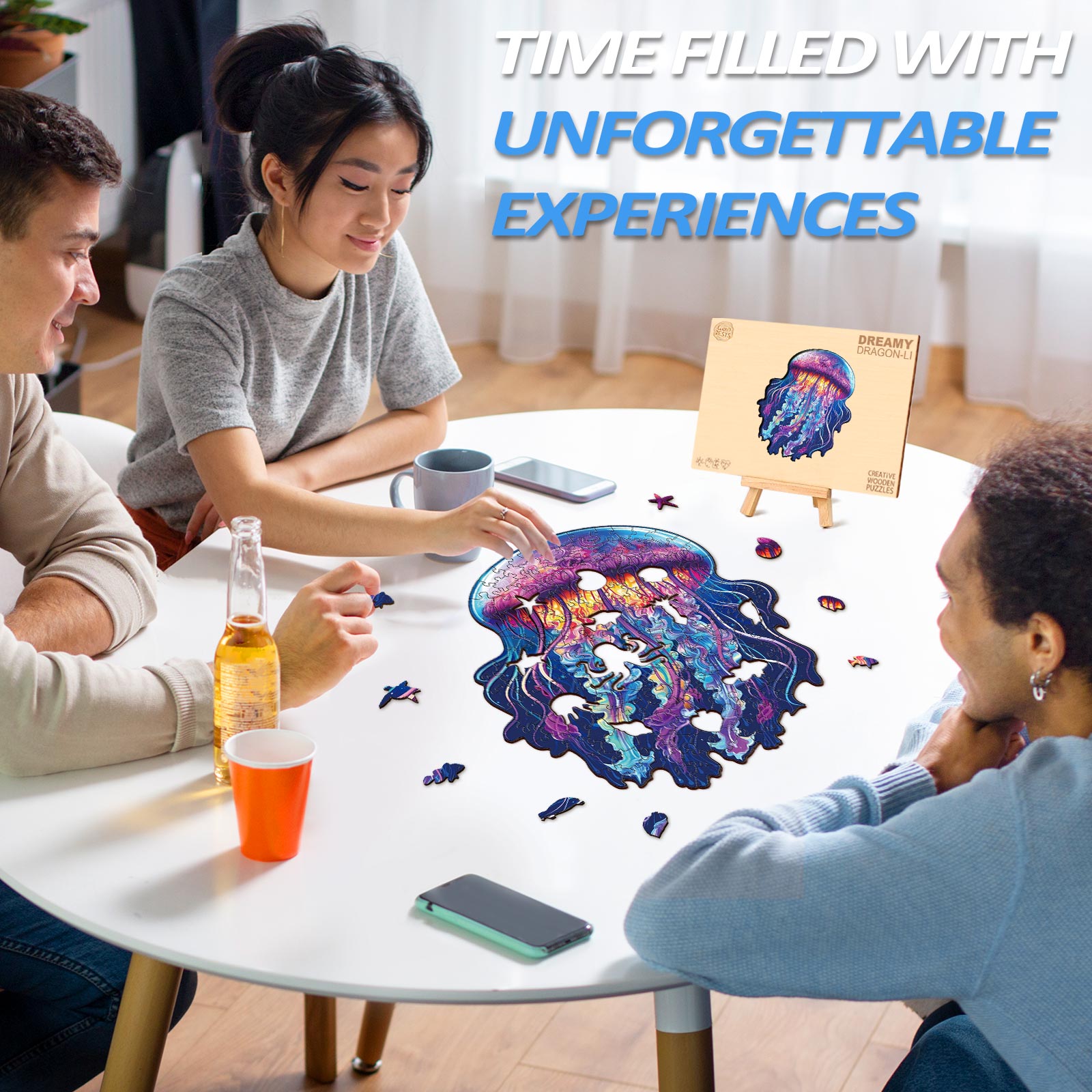 Watercolor Jellyfish Wooden Jigsaw Puzzle