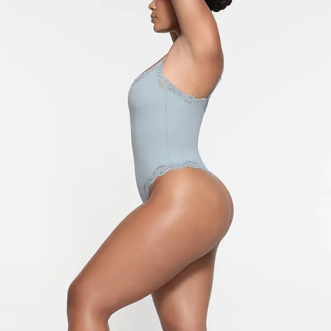 Women's Spaghetti Strap Lace Trim Breathable Bodysuit