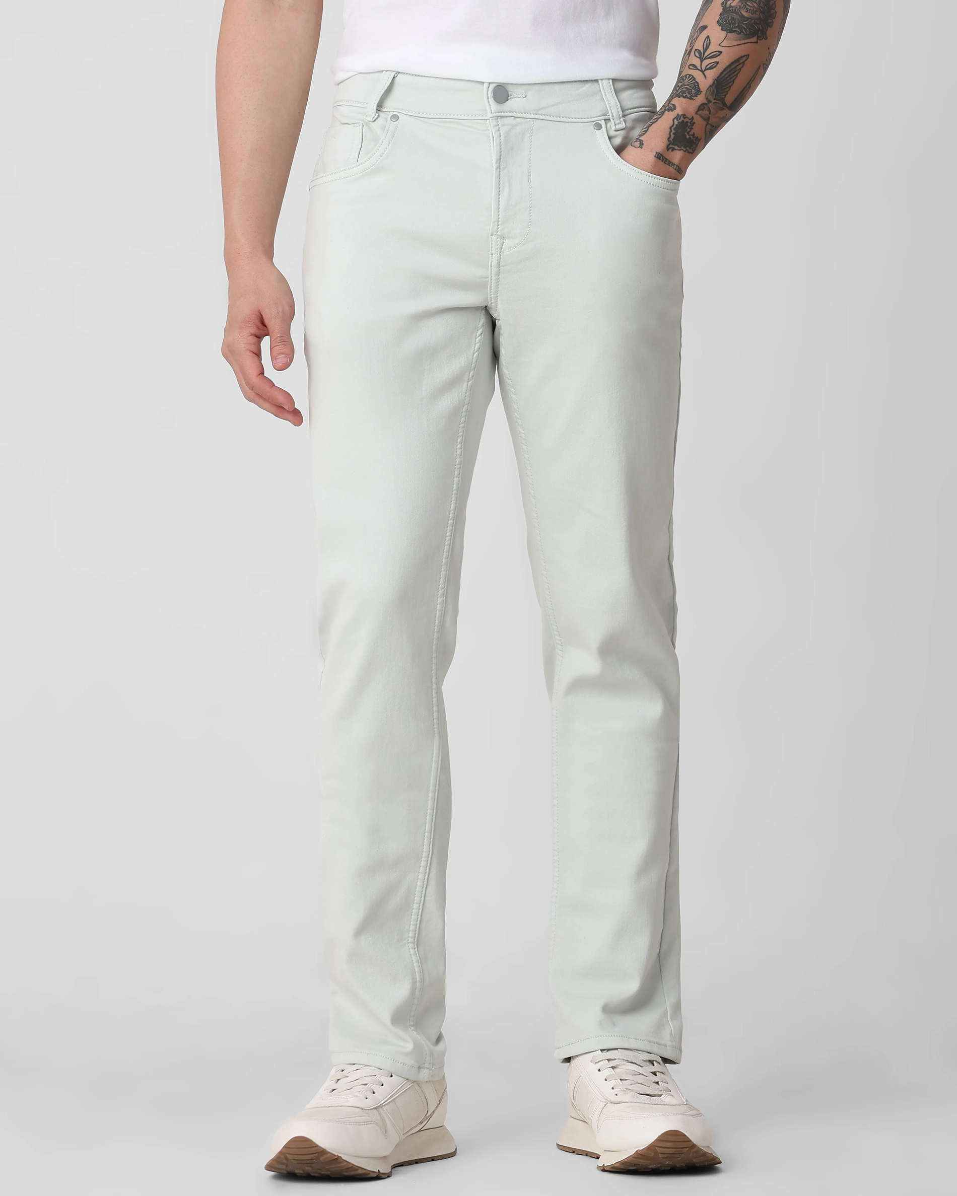 Classic Versatile And Comfortable Straight Light Green Jeans