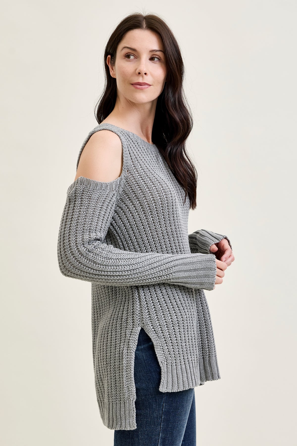 Cold Shoulder Pullover Grey Sweater