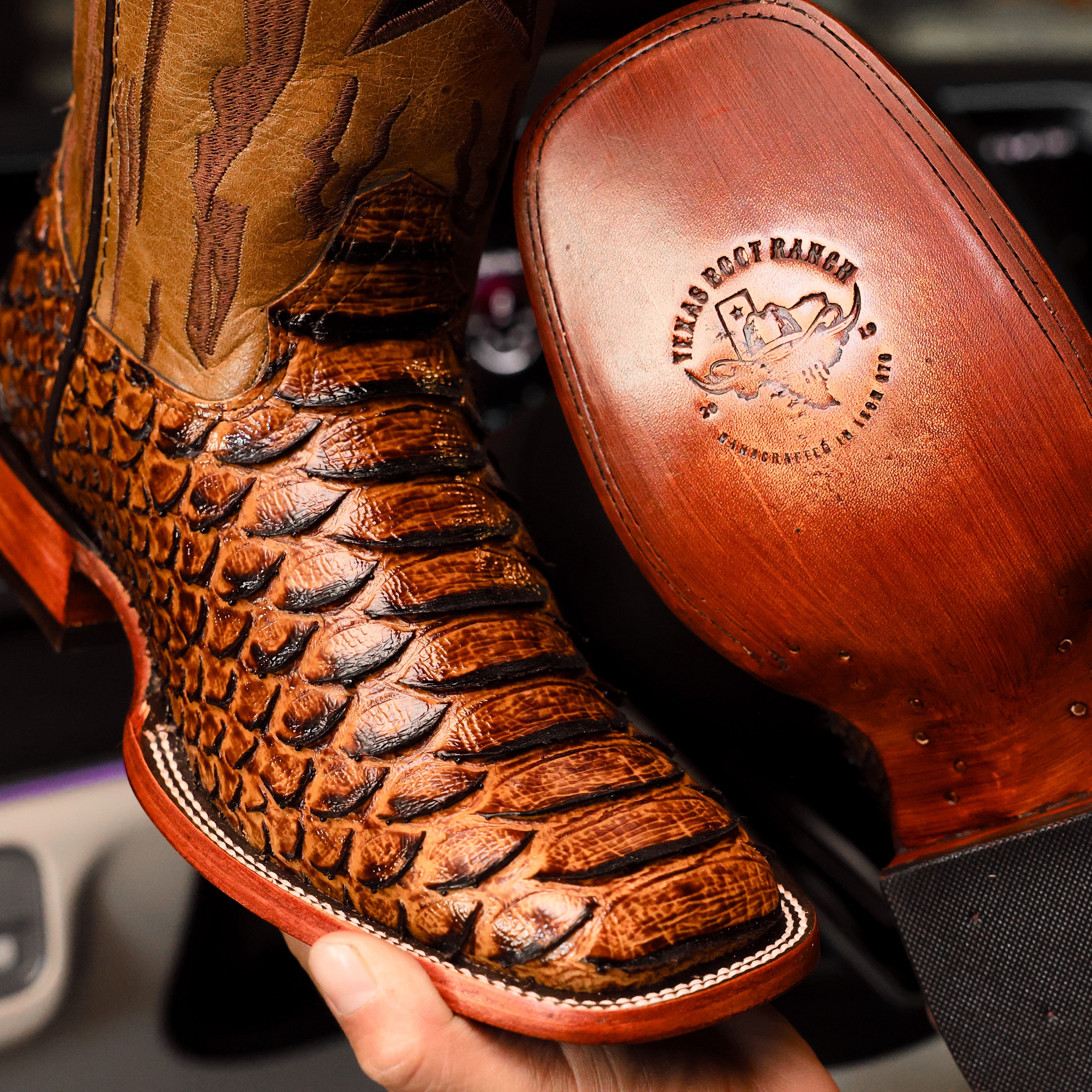 Honey Cognac Python Leather Boots - Square Toe