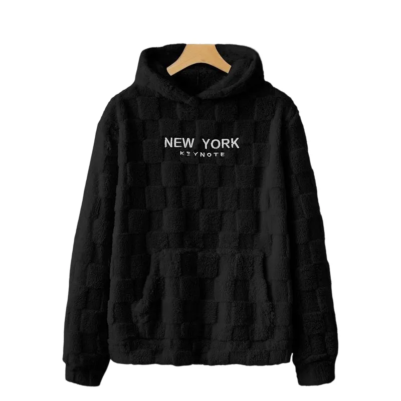 Letter Embroidery Flannel Hoodie