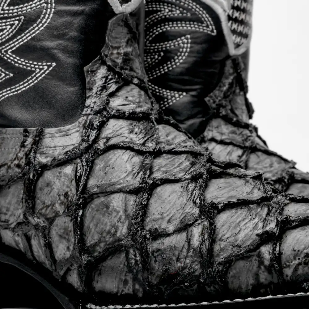 Grey Jumbo Pirarucu Leather Boots - Square Toe