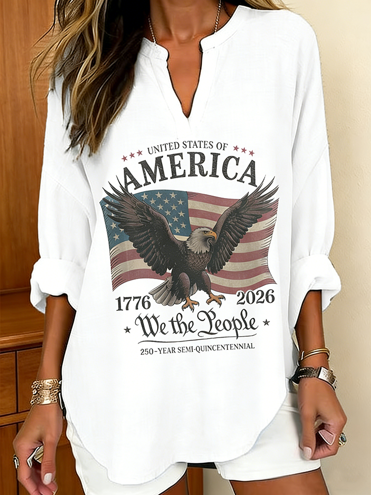 We The People America 250th Anniversary V-Neck Top