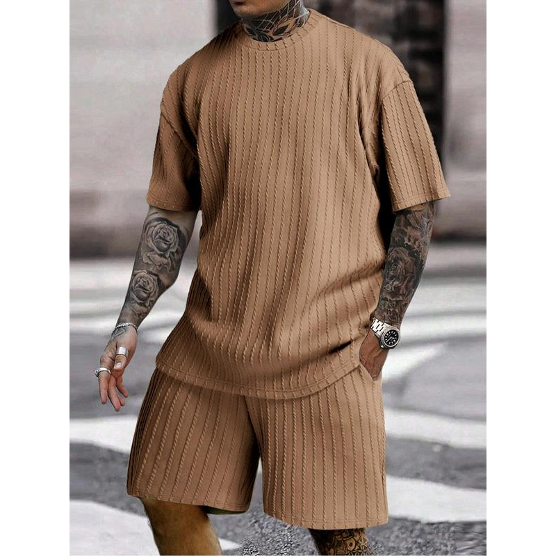 Men's Two-Piece Set: Drop Shoulder Tee & Drawstring Shorts