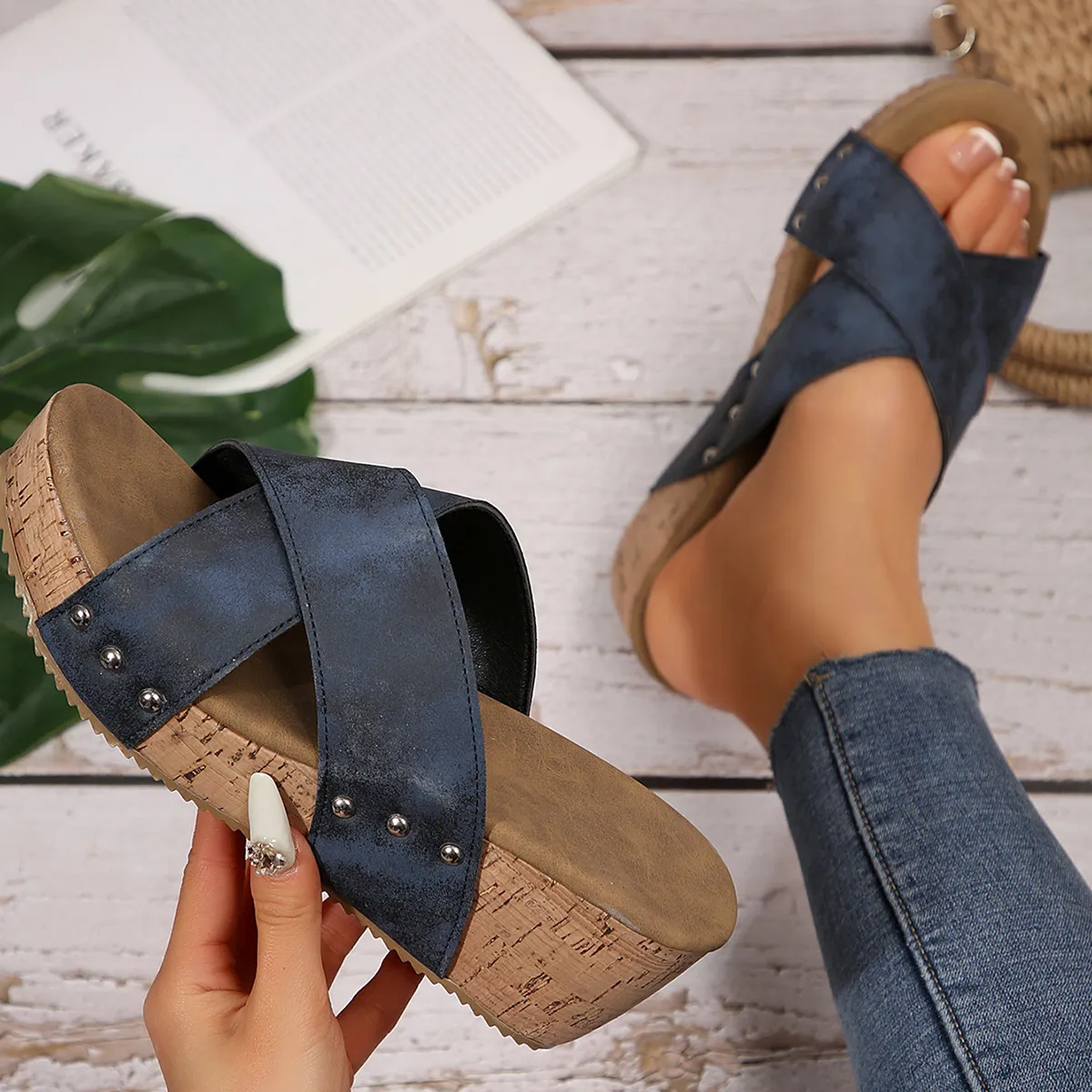 Crisscross Open Toe Wedge Sandals (multiple color options)