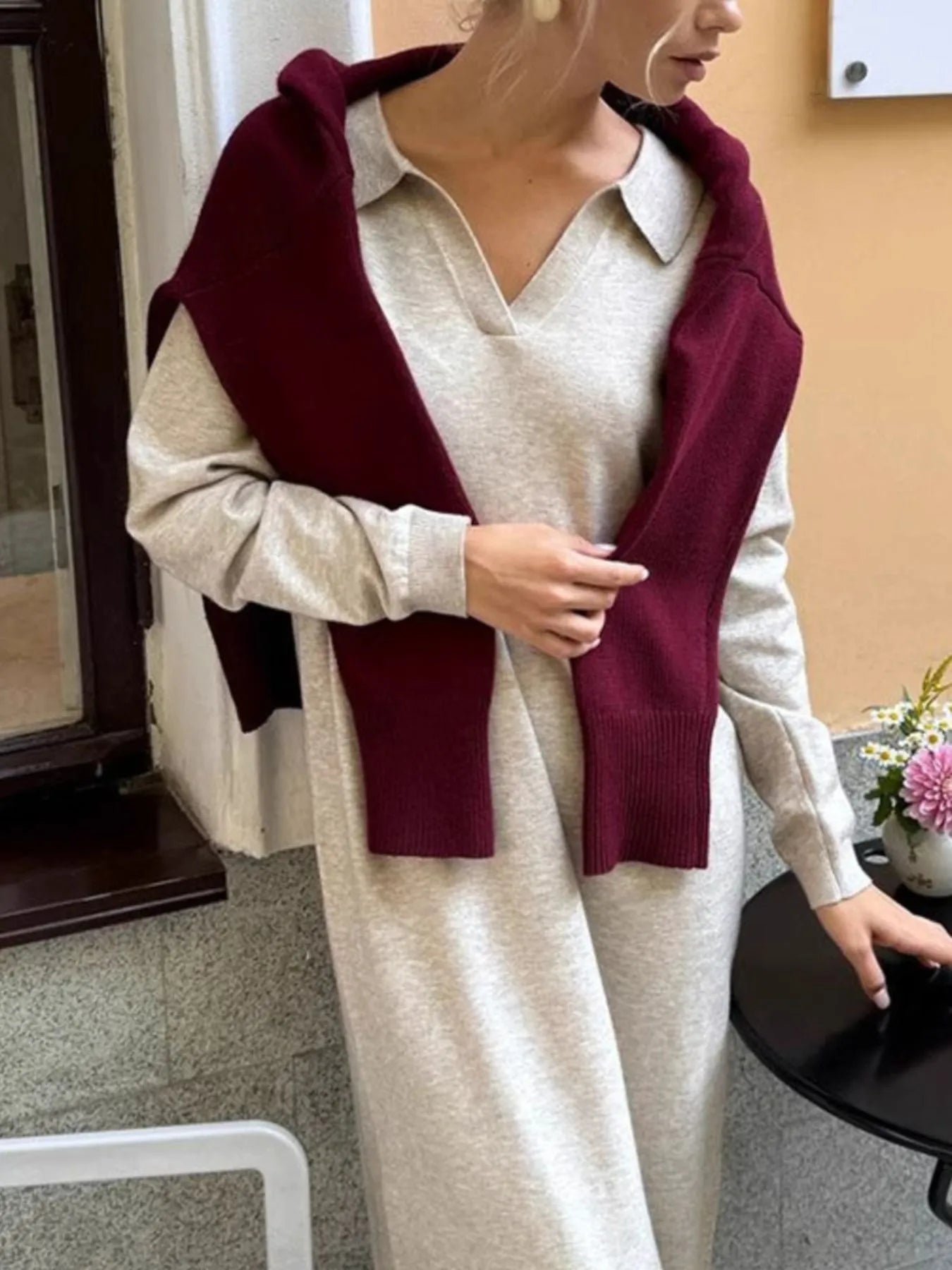 Long Sleeve Collared Neck Knit Dress