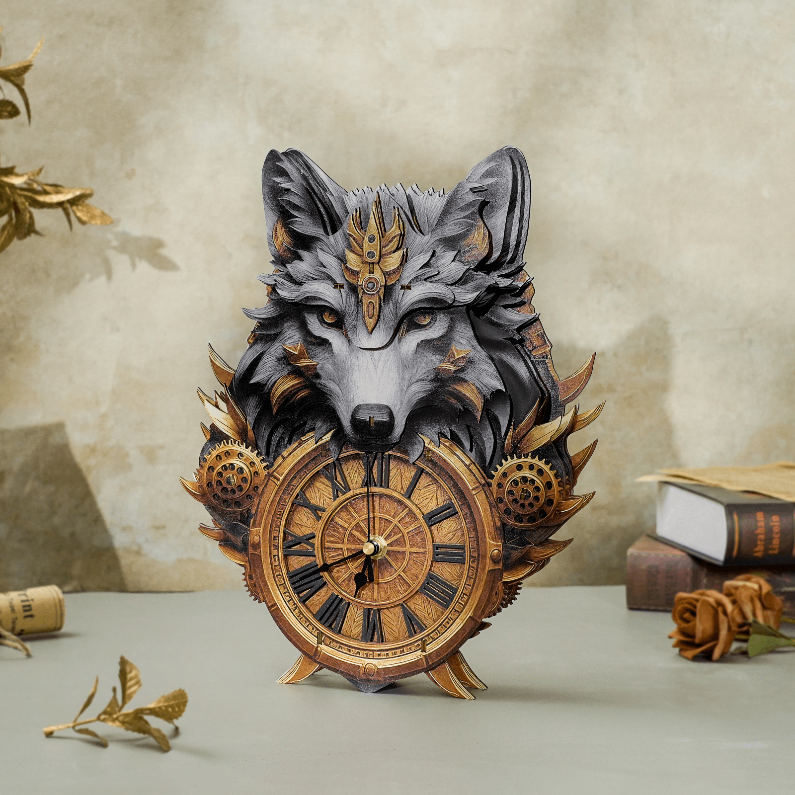 Gray Wolf– DIY Wooden Clock, 3D Puzzle Craft Kit