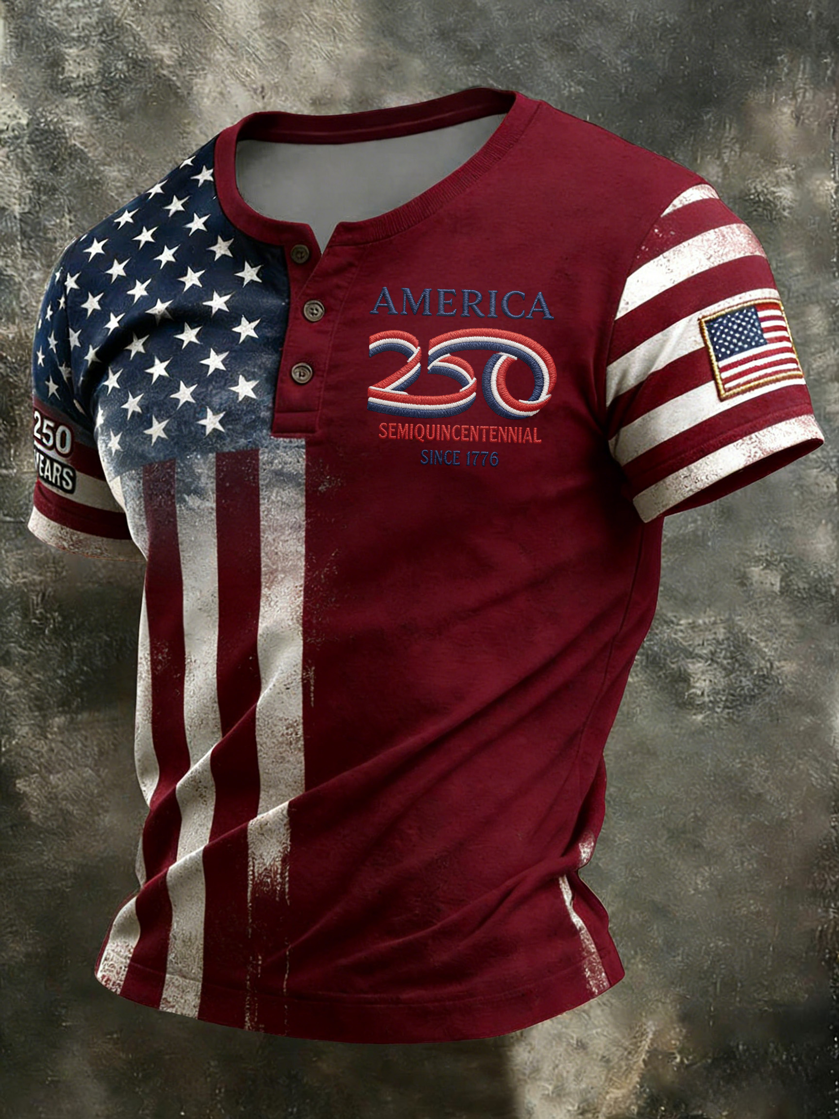 Men'S And Women'S 250Th Anniversary Celebration Henry Round Neck Button T-Shirt