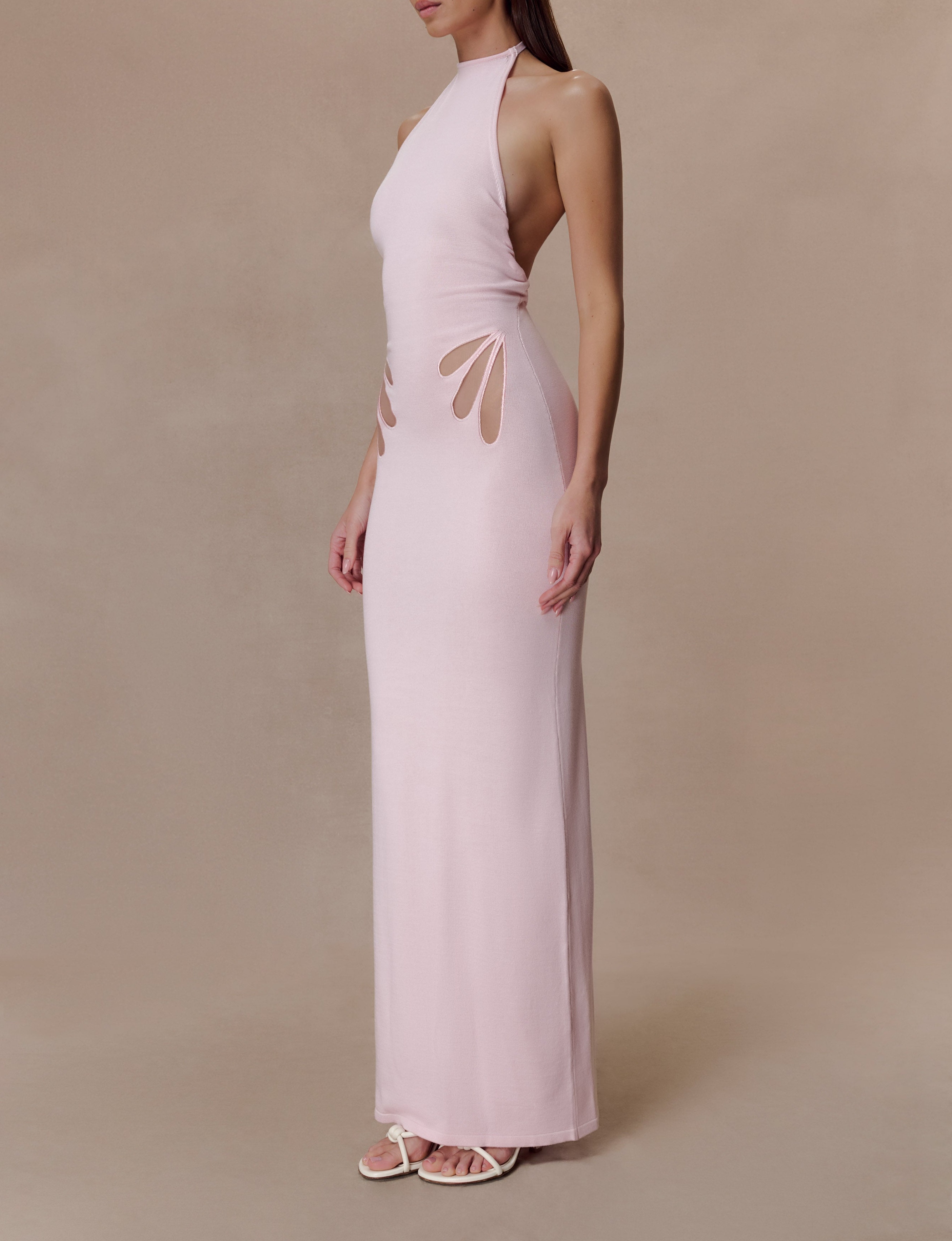 Pink Knit Halter Maxi Dress