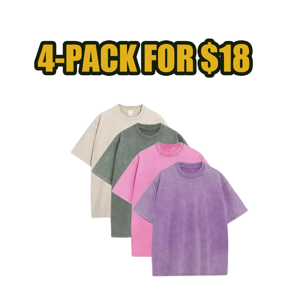 8-Pack Vintage Oversized Tees – Heavyweight Cotton Acid Wash Streetwear Set