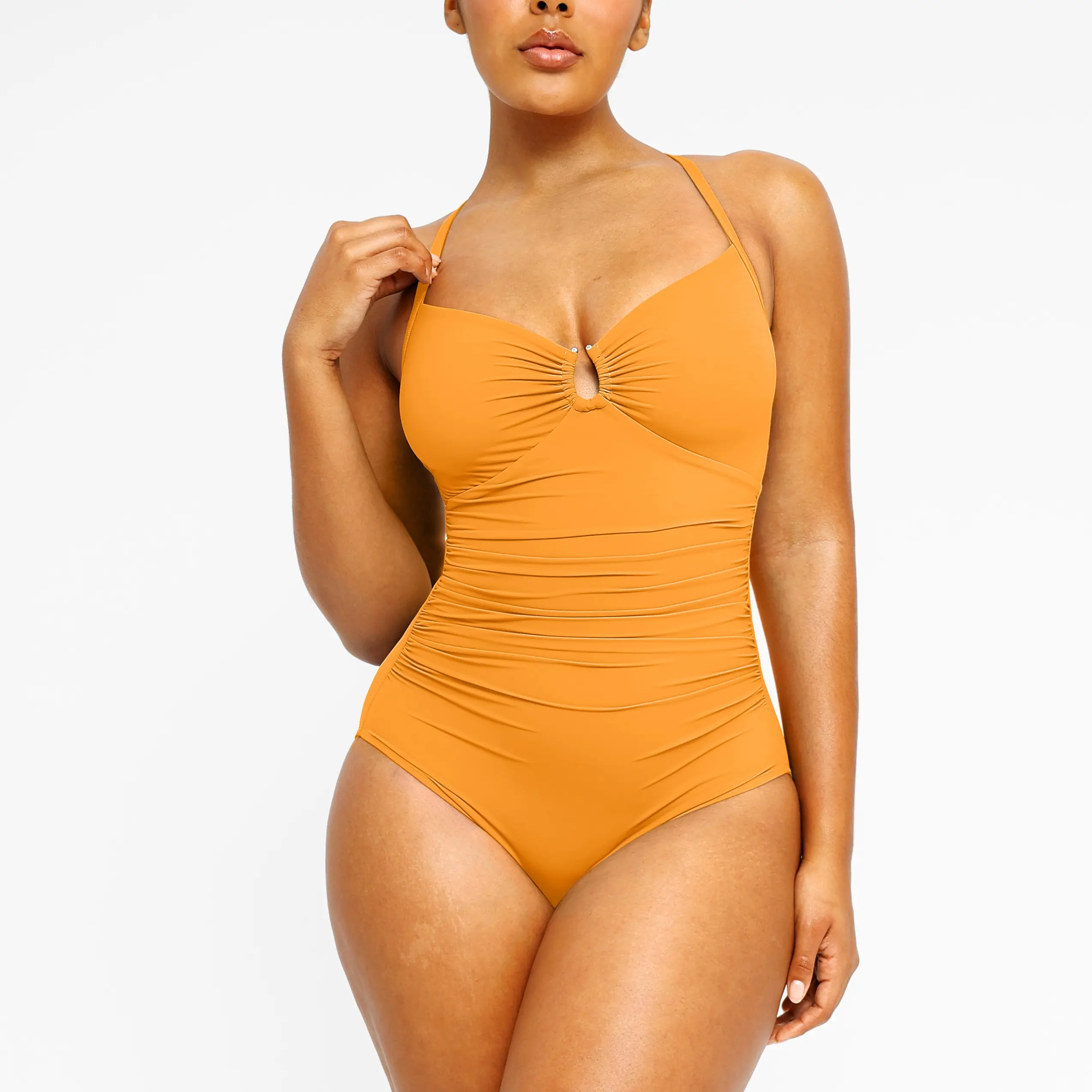Women's Smart Sculpt Shaping Swimsuit U-Ring Cut Out Slimming Swimwear One Piece Tummy Tucking Bathing Suit