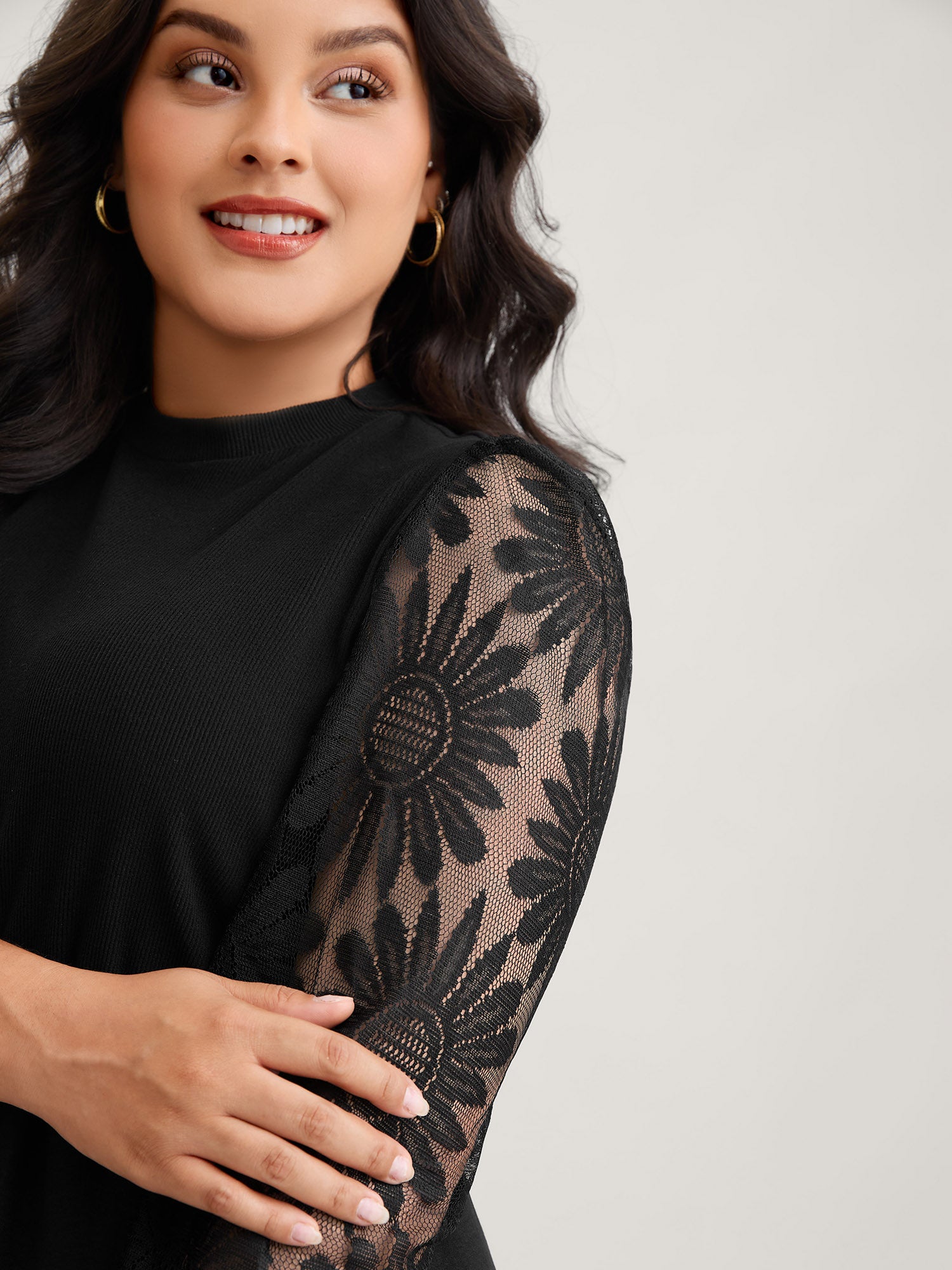 Crochet Lace Mesh Mock Neck Jumpsuit