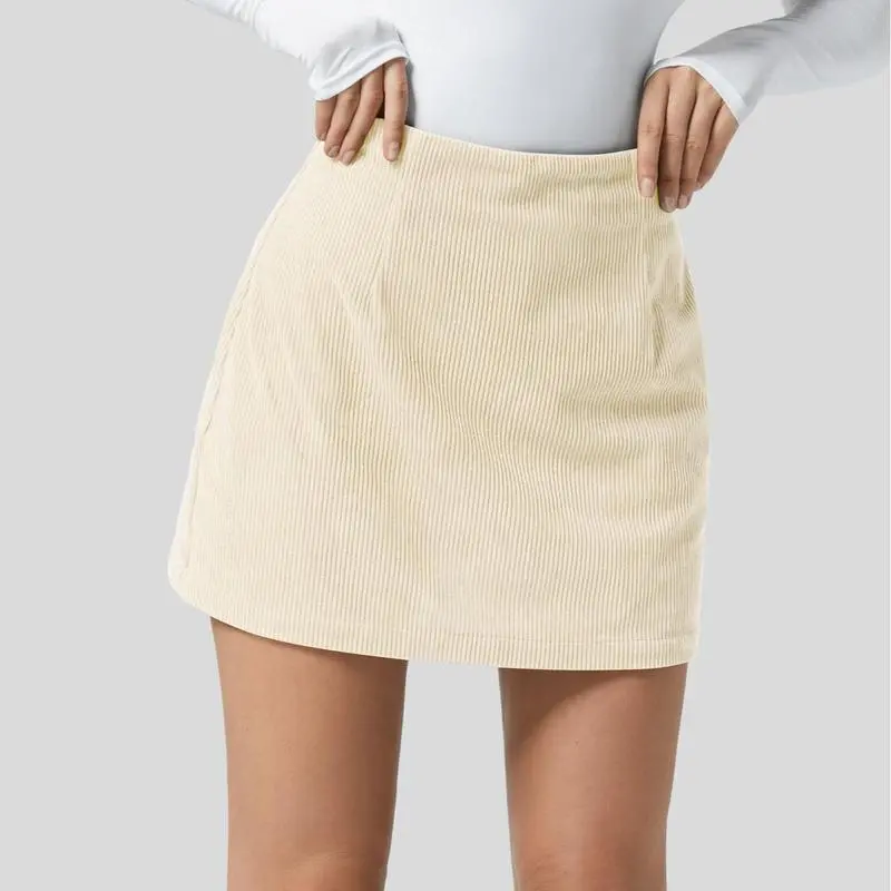 High Waisted Invisible Zipper 2-in-1 Mini A-line Corduroy Casual Skirt