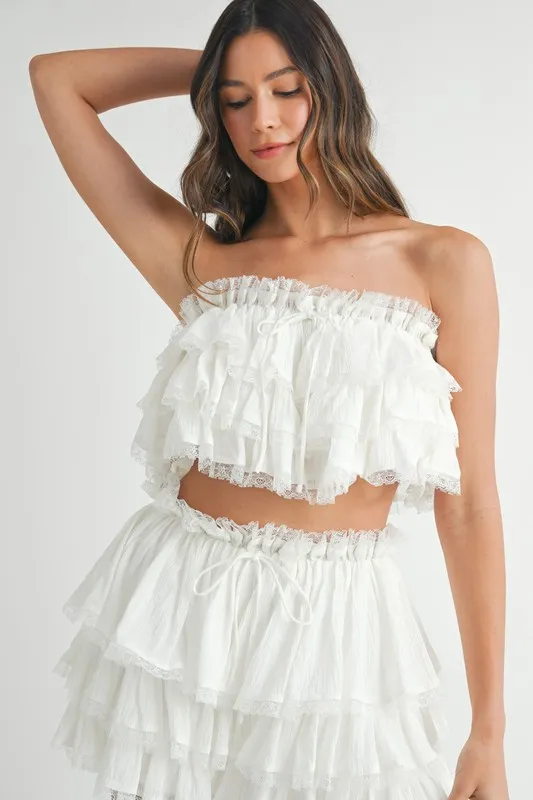 Ruffle Layered Crop Top and Mini Skirt Set