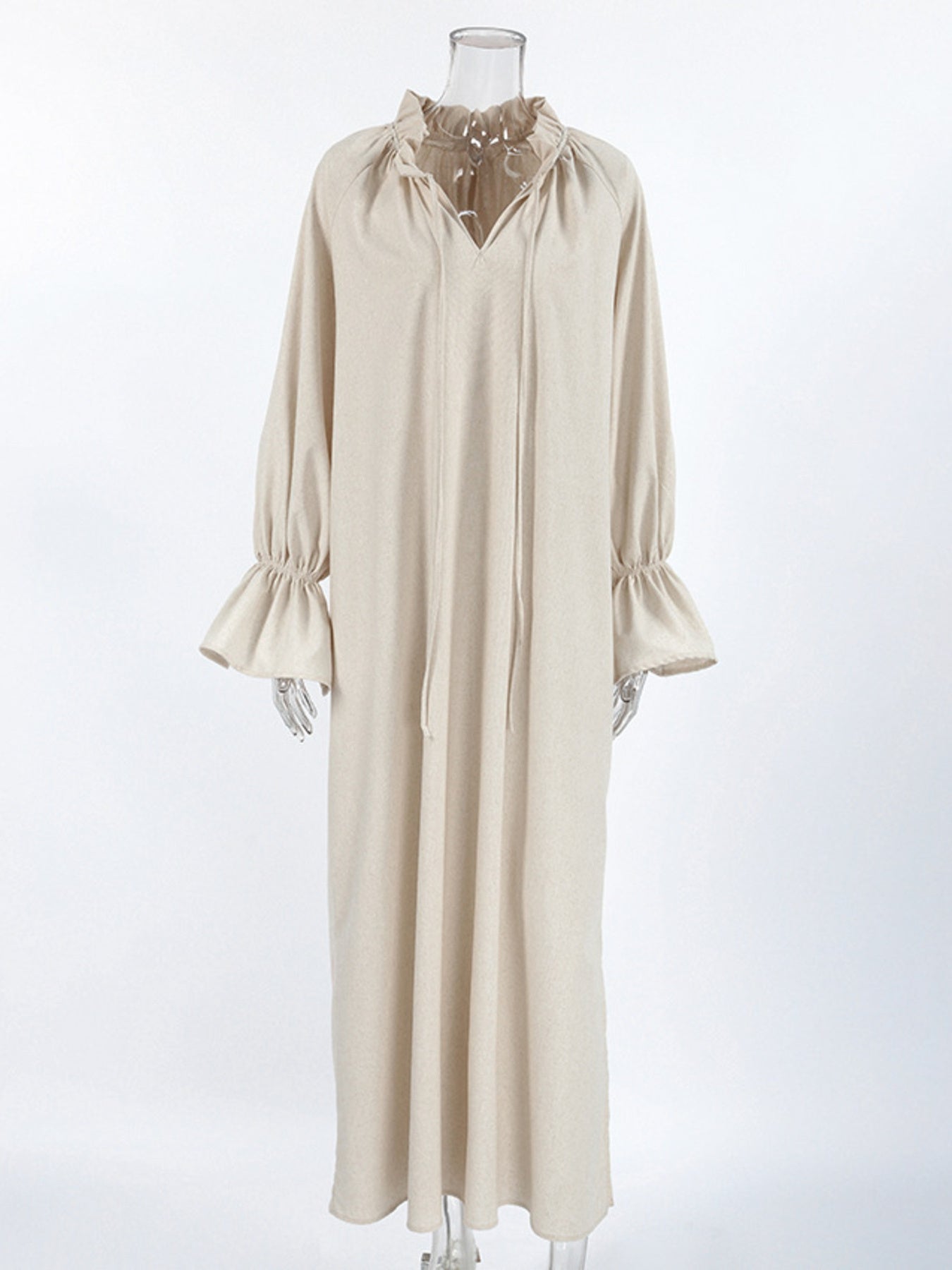 Tie Neck Flounce Sleeve Maxi Dress