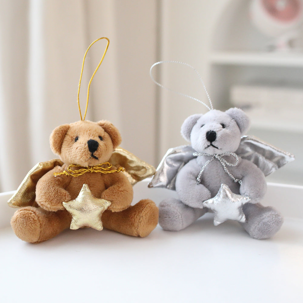 Christmas Silver Angel Bear 4inch Keychain