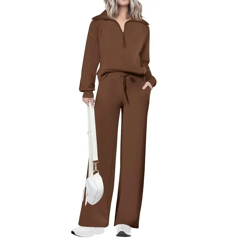 Women’s 2-Piece Set – Half Zip Sweatshirt & Wide Leg Pants